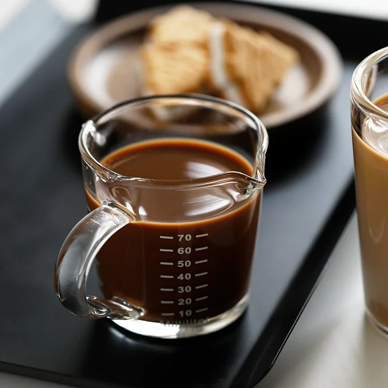 Taza medidora de vidrio de 70ml/150ml, taza medidora de café de doble boca con báscula, contenedor preciso de leche líquida para herramienta de cocina y horneado - imagen 3