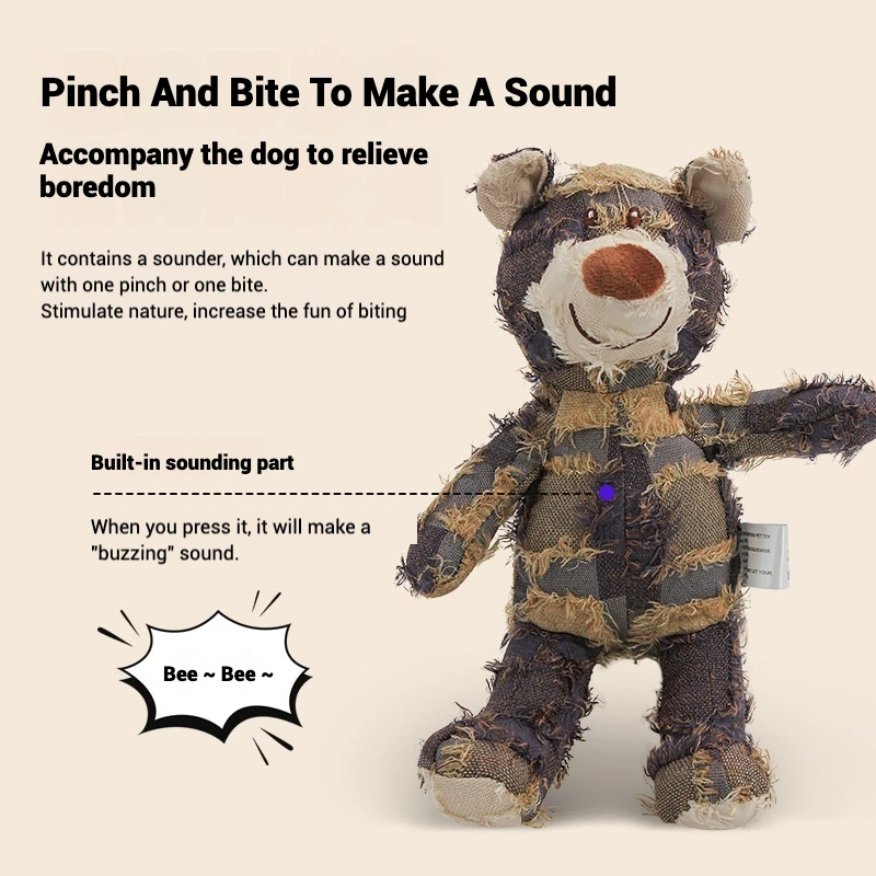 Juguete interactivo para perros con sonido oso peluche masticable - imagen 3
