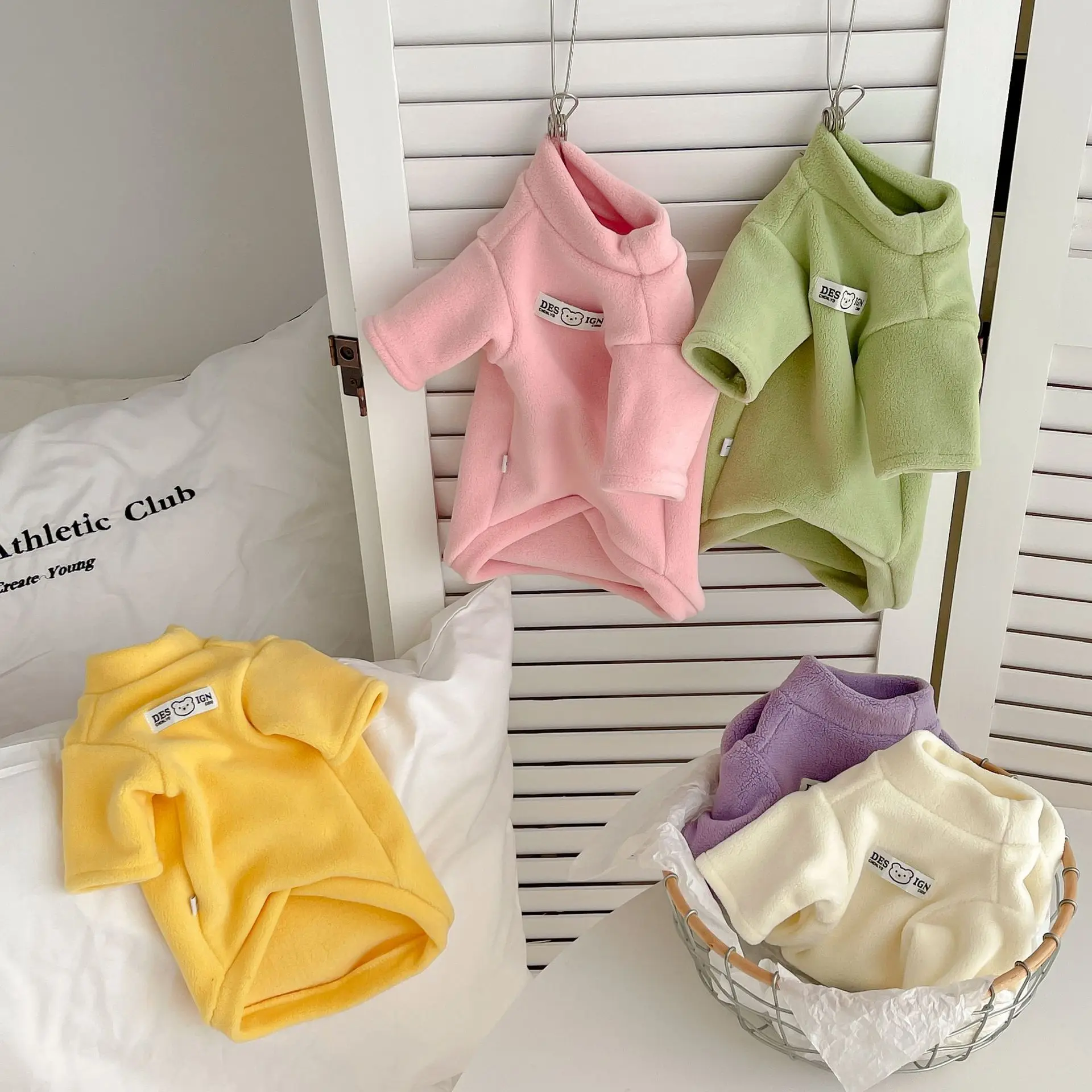 Suéter básico de cuello alto para mascotas con felpa de manga larga gruesa de felpa de doble cara sudadera elástica cálida ropa para cachorros - imagen 2