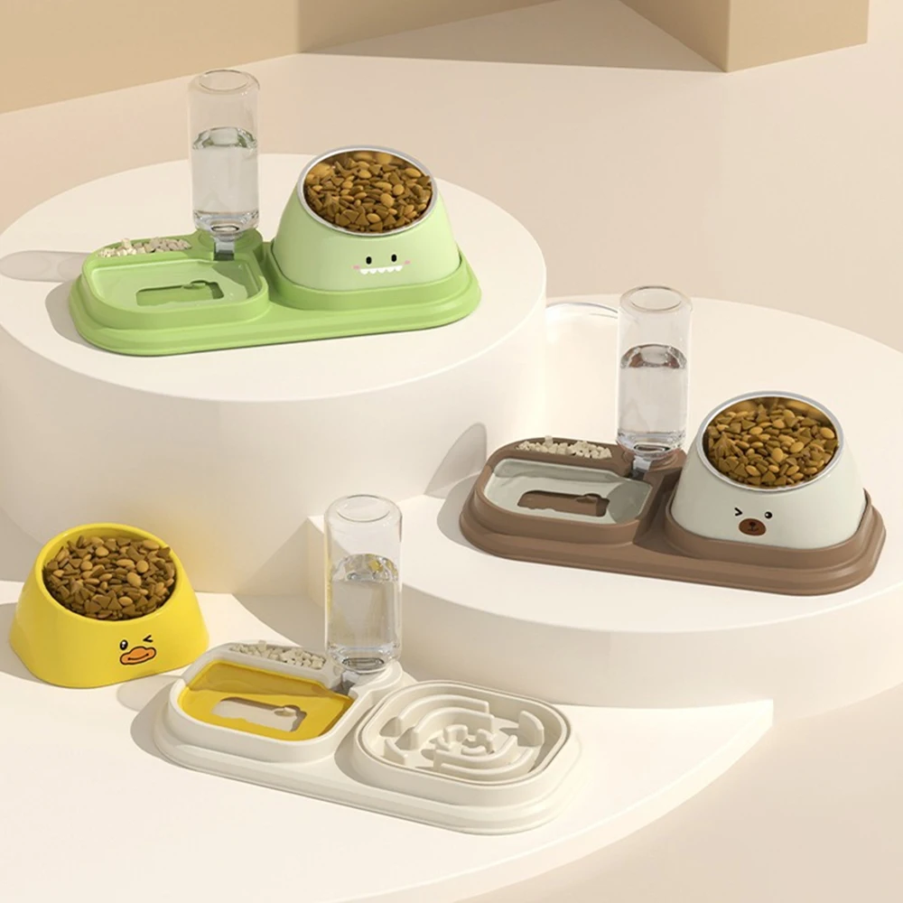 Cuenco elevado multifuncional para mascotas, dispensador automático de comida y agua con inclinación de 15 grados, comedero para gatos y perros, bebedero Doble