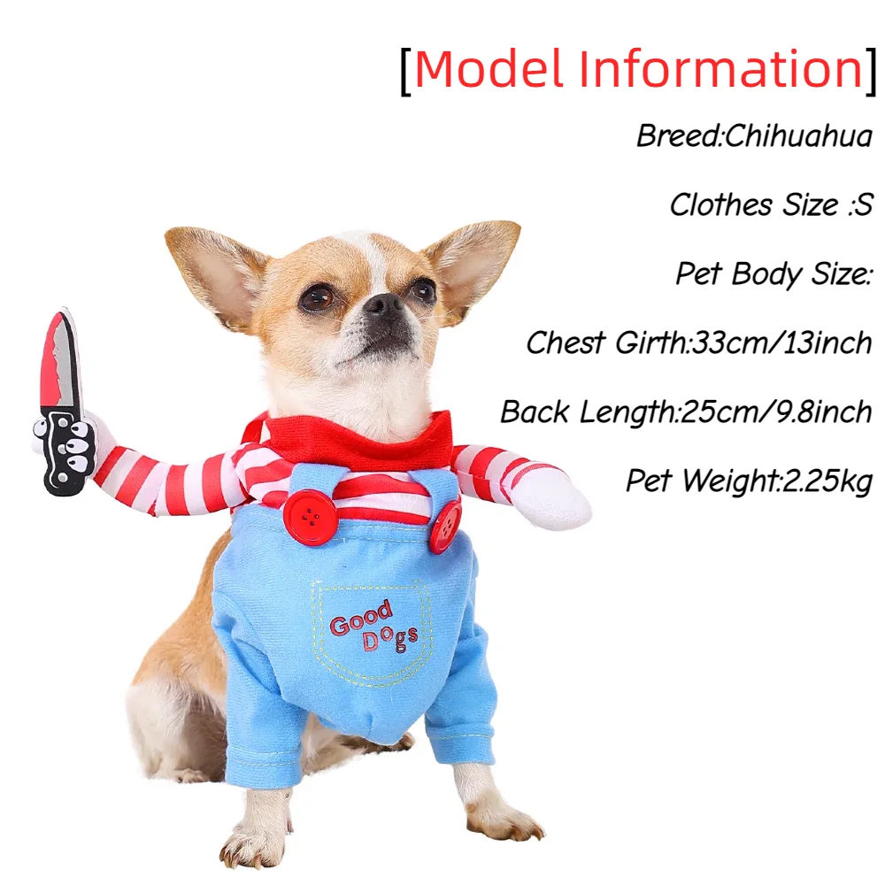Ropa divertida de Halloween para perros pequeños y medianos, disfraz de mascota con cuchillo, bonito disfraz de fiesta para gatos, trajes de Chihuahua - imagen 5
