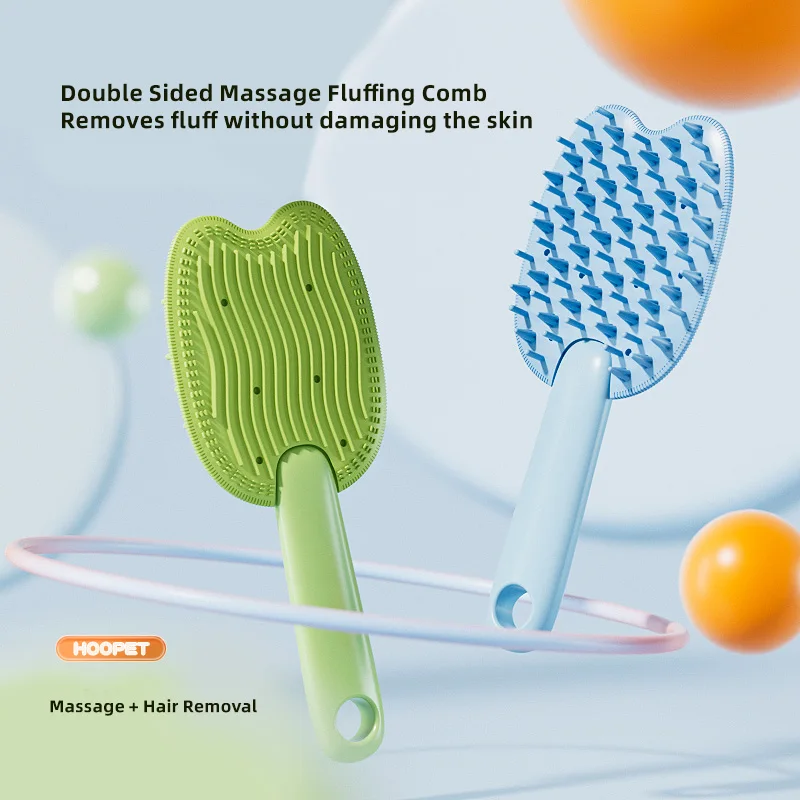 HOOPET Cepillo de aseo para mascotas 2 en 1 para perros y gatos, herramienta de masaje para quitar el deshedding con mango ergonómico, eliminador de piel suave para Ha suelto - imagen 2