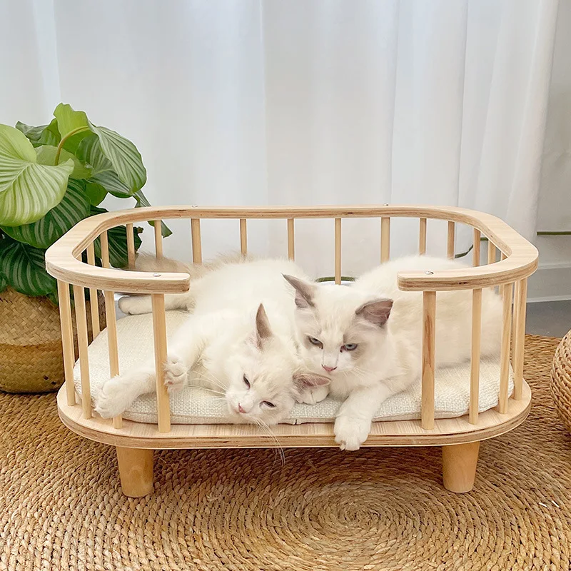 Cama para gatos de madera maciza, transpirable, para las cuatro estaciones, Universal, a prueba de humedad, extraíble, para perros medianos y pequeños