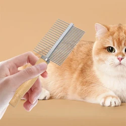 Cepillo de acero inoxidable para gatos y perros con mango de madera