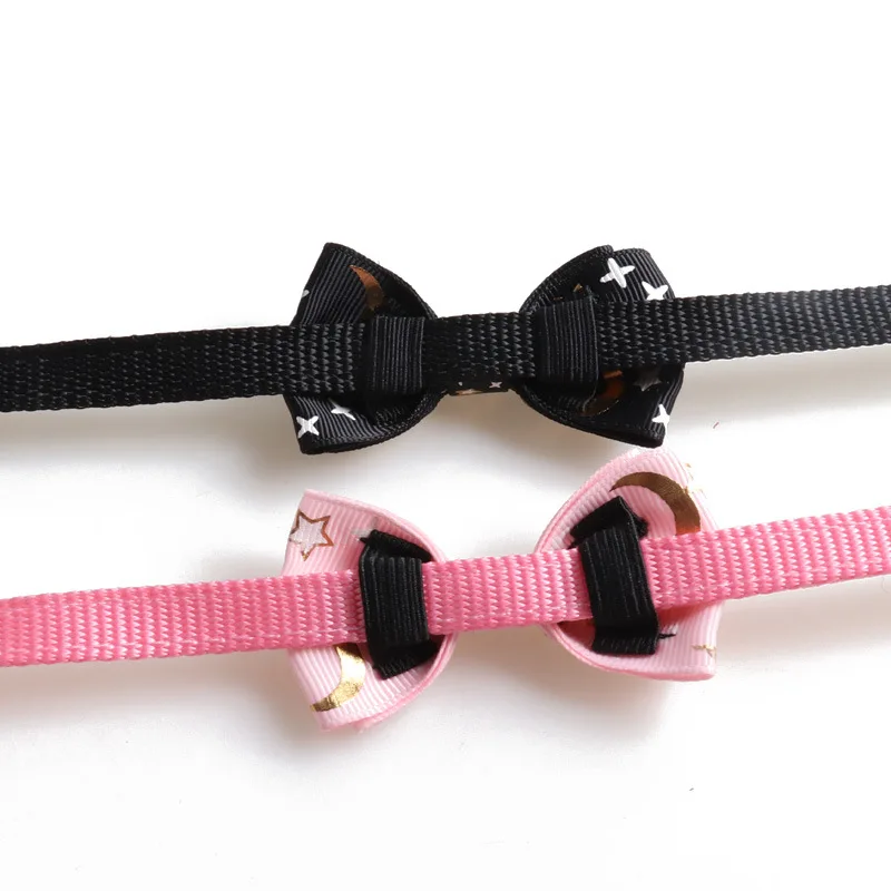 Collar de campana con lazo para gato, estampado en caliente, tejido con patrón de estrellas y Luna, lazo extraíble, Collar para cachorro y gato, Collar ajustable para perro - imagen 3