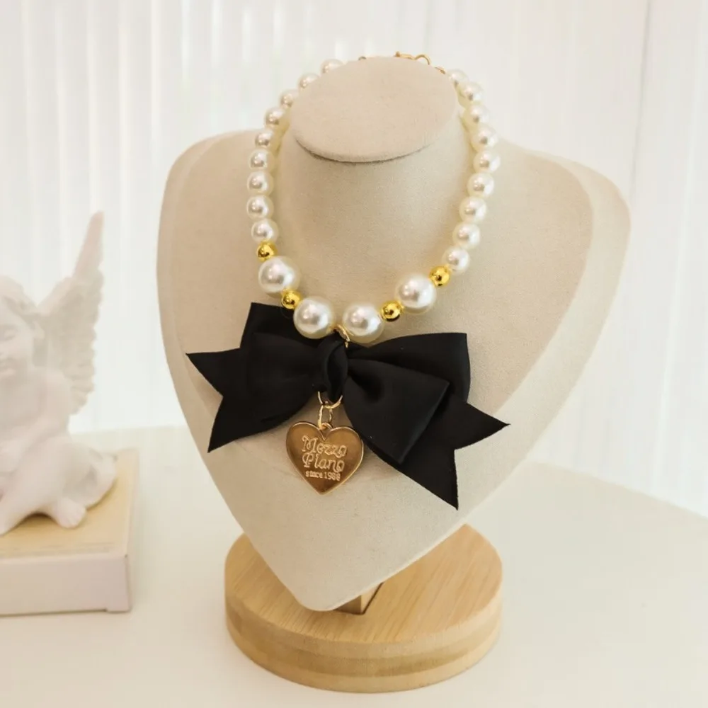 Collar de perlas boda para gatitos y perritos – Pajarita y corazón - imagen 3