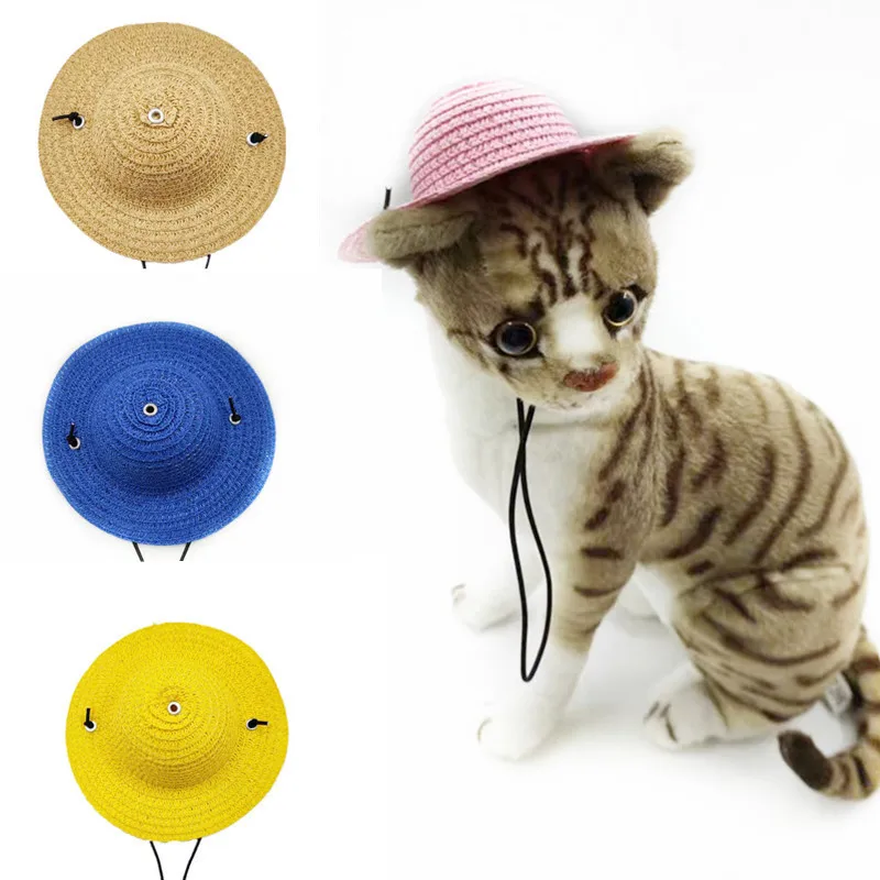 Sombrero para el sol para mascotas - Sombrero de paja mexicano para perros y gatos pequeños y medianos, disfraz de fiesta en la playa y protección solar - imagen 5