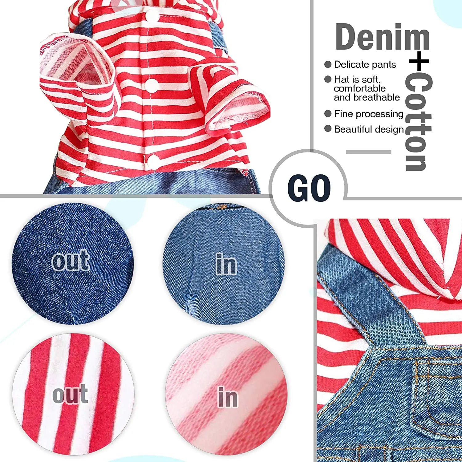 Stripe Cool Dog Jean Jumpsuit, monos para perros pequeños y medianos, Yorkie Beagle Pet Denim Pants Outfits, ropa de primavera y otoño - imagen 5