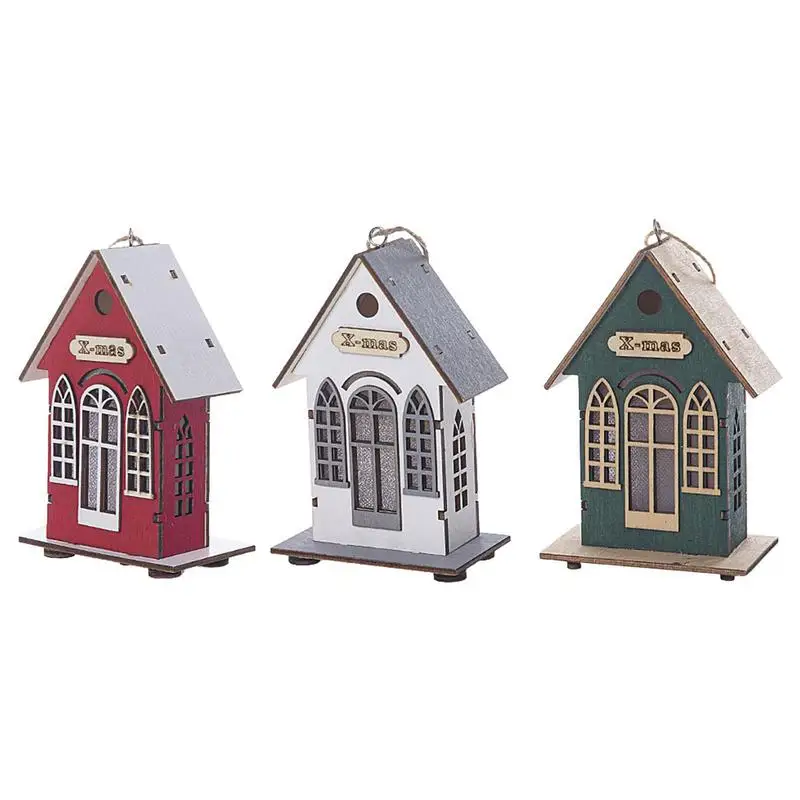 Adornos navideños de madera con luz, colgante de casa de madera, decoraciones de temporada para el hogar, Hotel, aula, jardín - imagen 4