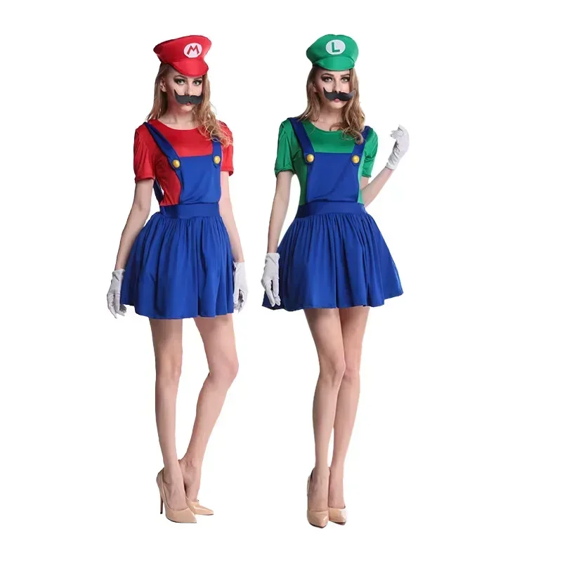 Juego Super Marios Bros fantasía hombre mono mujer vestido Anime Cosplay disfraz carnaval disfraces de Halloween con sombrero y bigote - imagen 2