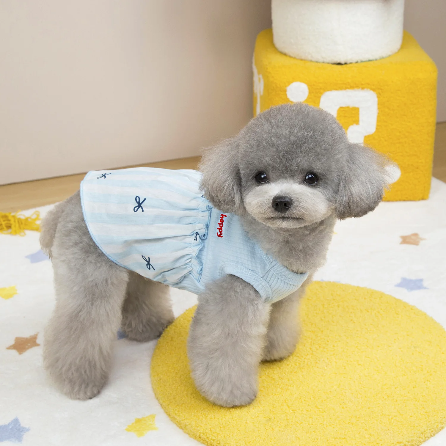 Vestido con lazo a cuadros para mascotas, ropa para mascotas de primavera y verano, ropa para gatos, chaleco de retazos para perros pequeños, vestidos para perros pequeños, ropa para cachorros - imagen 3