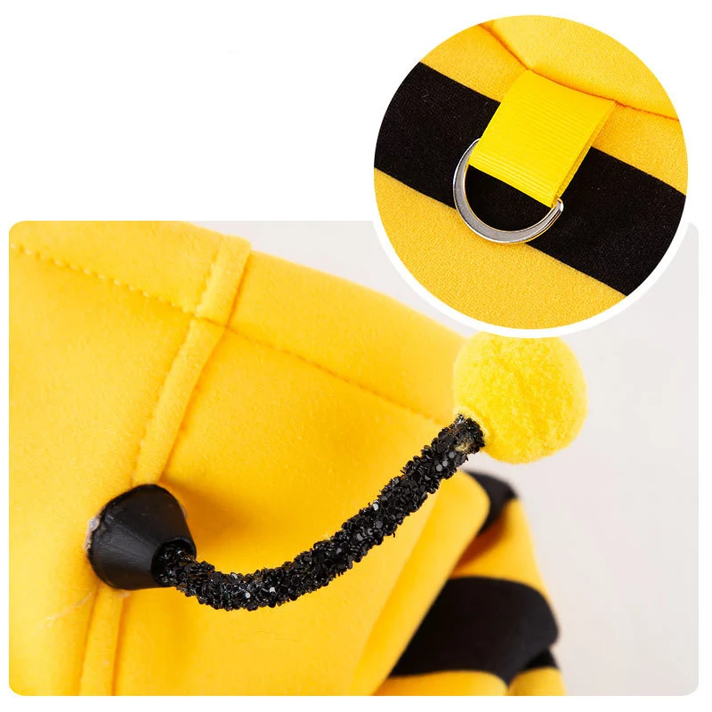 Lindo disfraz de abeja para perro de Halloween, sudaderas con capucha para perros pequeños y medianos, jersey a rayas para cachorros, abrigo con capucha, ropa para mascotas, otoño e invierno - imagen 3