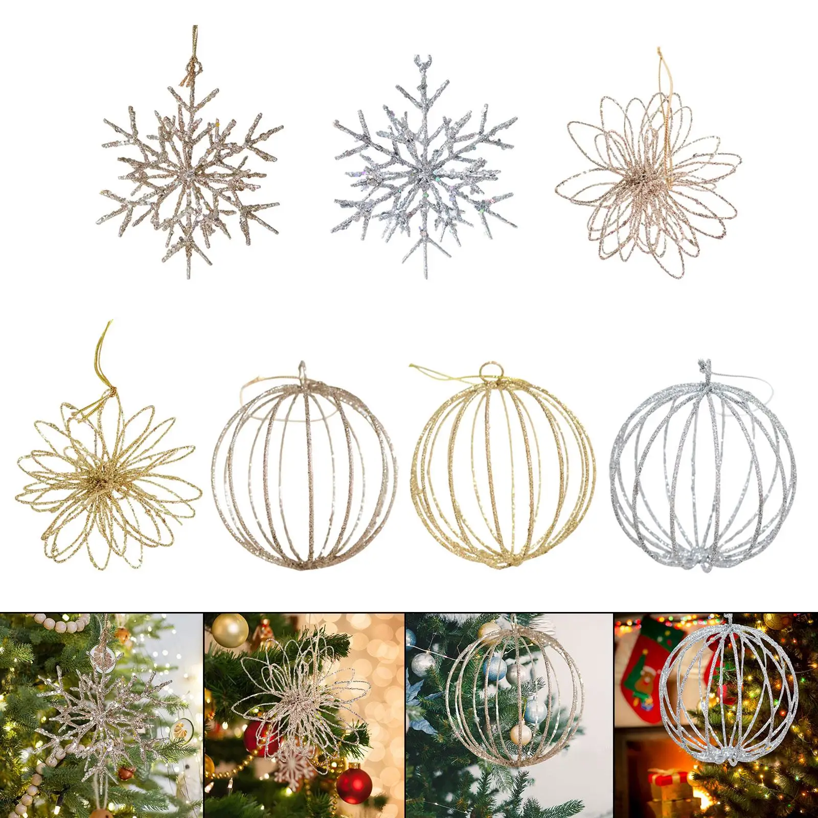 Colgante creativo de copo de nieve de Navidad, adorno de Metal tridimensional para decoración de árbol de Navidad - imagen 4
