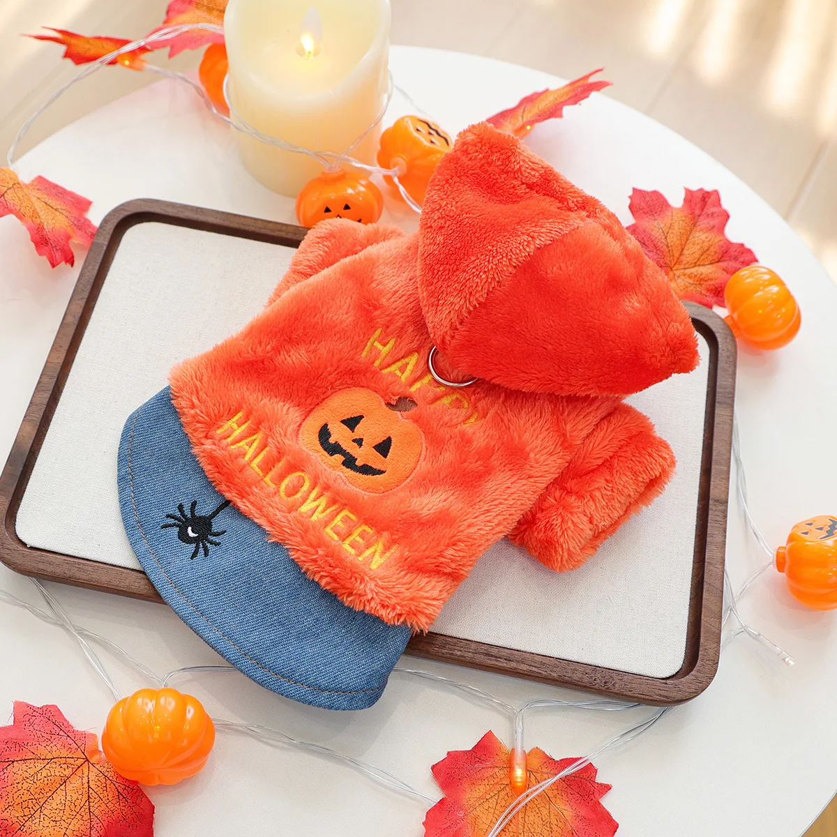 Sudadera con capucha de Halloween para mascotas, abrigo de calabaza de felpa bonito para gatos, abrigo informal de Halloween, ropa para perros pequeños, Otoño/Invierno - imagen 3