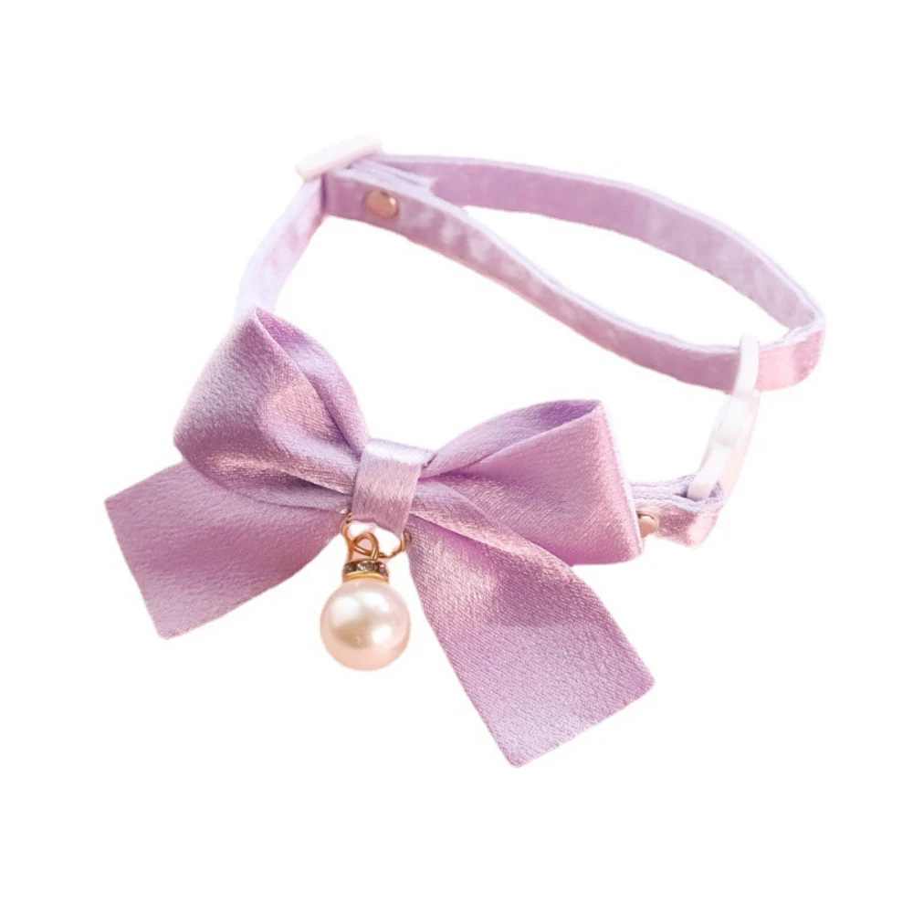 Collar de lazo elegante de satén con perlas para perros y gatos - imagen 2