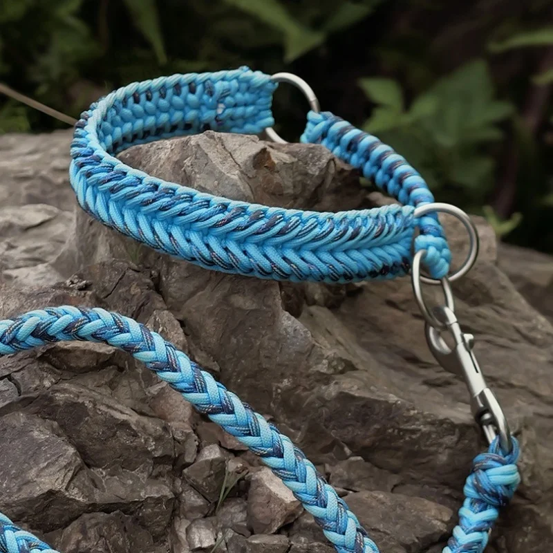 Collar de perro puramente tejido a mano, Collar y correa para mascotas tejidos a mano, correa semi-P, previene el tirón explosivo, collar reflectante para perro - imagen 3