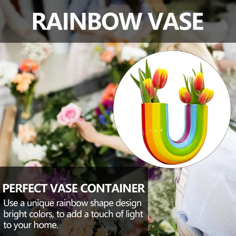 Florero decorativo en forma de U para sala de estar, centro de mesa de arcoíris, florero Floral decorativo de granja - imagen 2