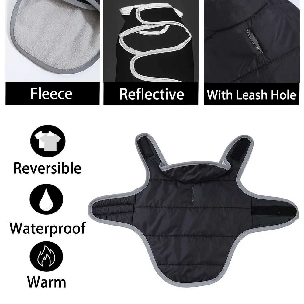 Abrigo Reversible para perro, chaqueta reflectante cálida para invierno para perros pequeños y medianos, chaleco de lana para mascotas con agujero para correa, trajes de Pug - imagen 3