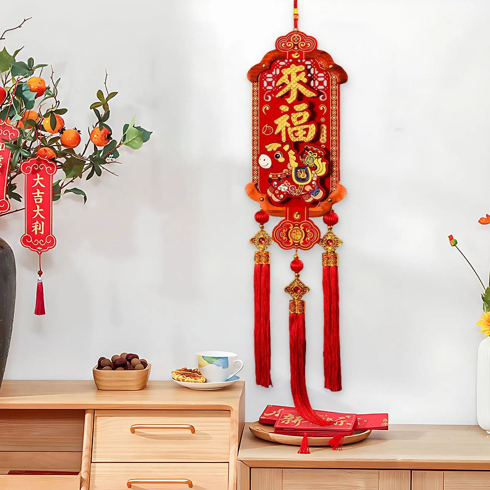 เครื่องประดับแขวนปีใหม่จีน ทำจากผ้าสักหลาดและไม้ ตกแต่งบ้านในเทศกาลฤดูใบไม้ผลิ ของตกแต่งนำโชคสำหรับงานปาร์ตี้ ประตู และผนัง - imagen 2