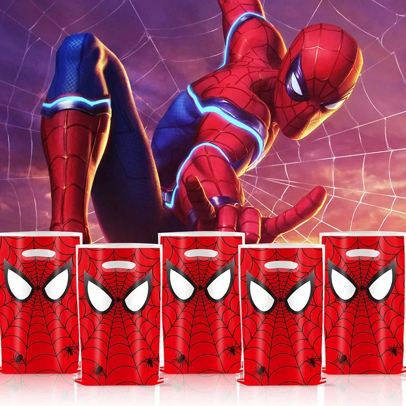 Nuevos bolsas de regalo para fiesta de cumpleaños de Spiderman, bolsa de plástico para dulces con tema de araña, bolsa de botín para niños, suministros de decoración para fiesta de cumpleaños - imagen 5