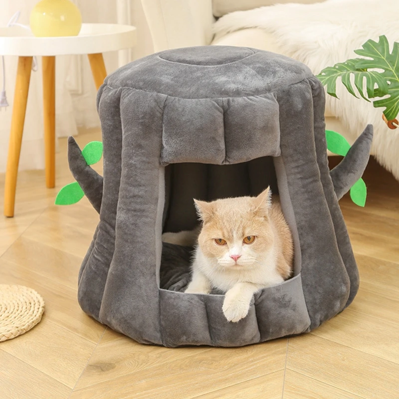 Cama acogedora para mascotas, cálida, cueva, nido, tocón creativo, casa de dormir para mascotas con cojín extraíble, para gatos y perros pequeños - imagen 3