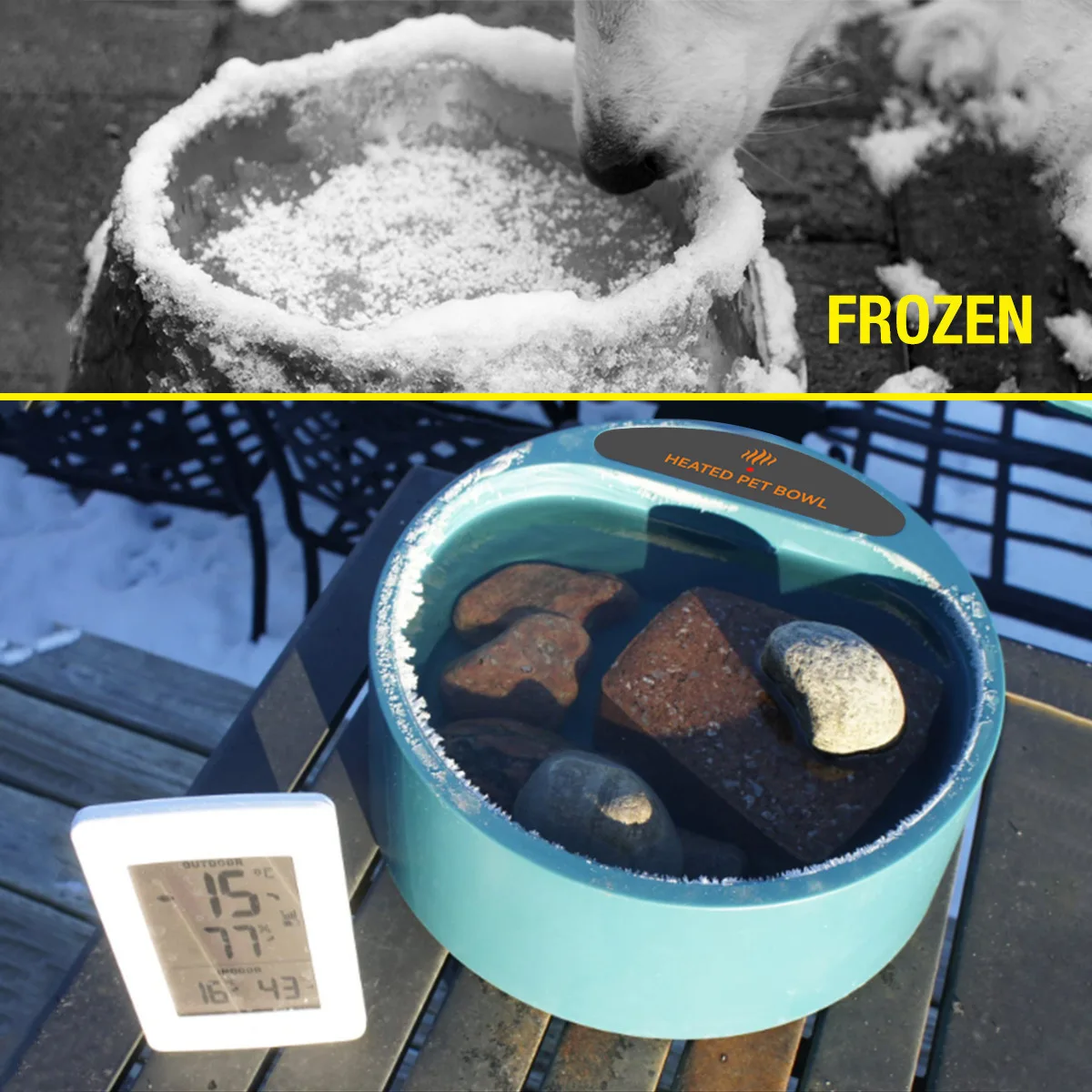 Cuenco de agua calentado para perros para exteriores, cuenco de agua sin congelación, cuenco calefactable para mascotas con cable resistente a masticar, cuenco eléctrico para mascotas de 2,2 L - imagen 2