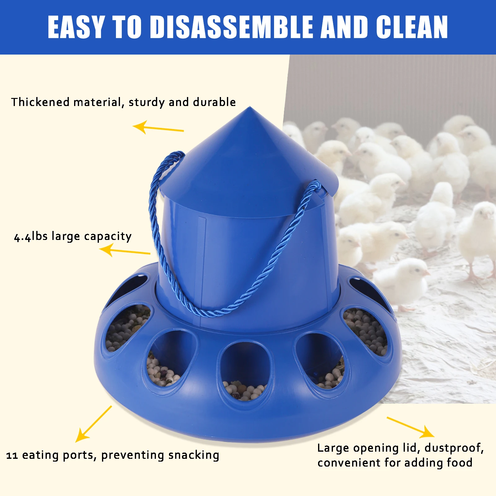 Alimentador automático de palomas y pollos, Cubo de alimentación de aves, dispensador de alimentos de 11 agujeros para pollo, Paloma, codorniz, gallina, periquito, 1 unidad - imagen 3