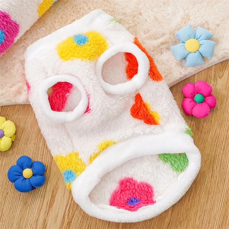 Sudadera de colores con flores para mascotas y gatos, ropa de lana suave para perros grandes Husky, ropa cálida de invierno para cachorros, monos transpirables - imagen 5