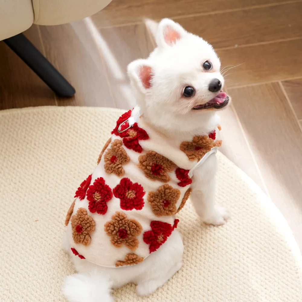 Chaleco de lana grueso y cálido para perro, chaqueta de invierno, abrigo con estampado Floral, ropa para perros pequeños, cachorros, York, Chiwawa, ropa para mascotas - imagen 4