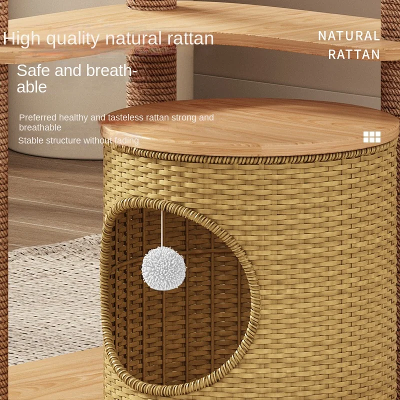 Marco de escalada de ratán tejido a mano para gatos, nido para gatos, árbol para mascotas, juguete para múltiples mascotas, marco de poste de escalada grande de Sisal, Hábitat interior para mascotas - imagen 4