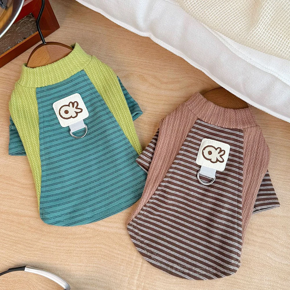 Camisa a rayas para perros, ropa cálida y suave para perros, camisetas interiores para cachorros de otoño, jerséis con estampado bonito para gatos, sudaderas para Chihuahua, chaleco para mascotas - imagen 3