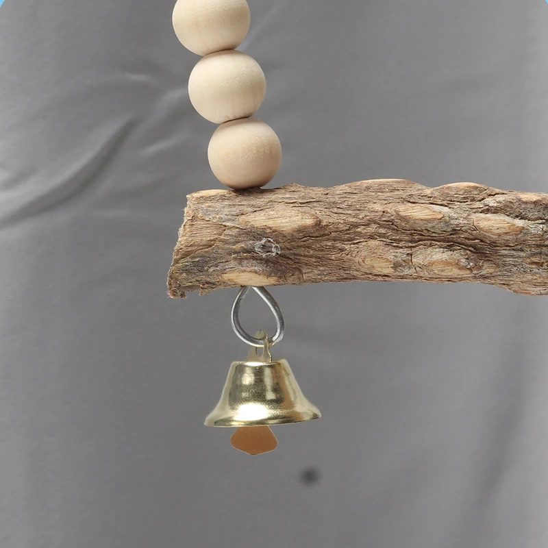 Columpios de madera para pájaros, juguete de entrenamiento con campana colgante para cacatúas, periquitos, accesorios para jaulas, jaula para pájaros, soporte para perca para loros, juego en gimnasio - imagen 3