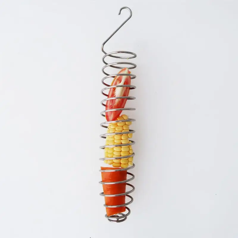 Alimentador de loros y pájaros de acero inoxidable, soporte para cesta de frutas y alimentos, equipo de forrajeo, dispositivo de alimentación de jaula para pájaros, juguete de entrenamiento para pájaros - imagen 3