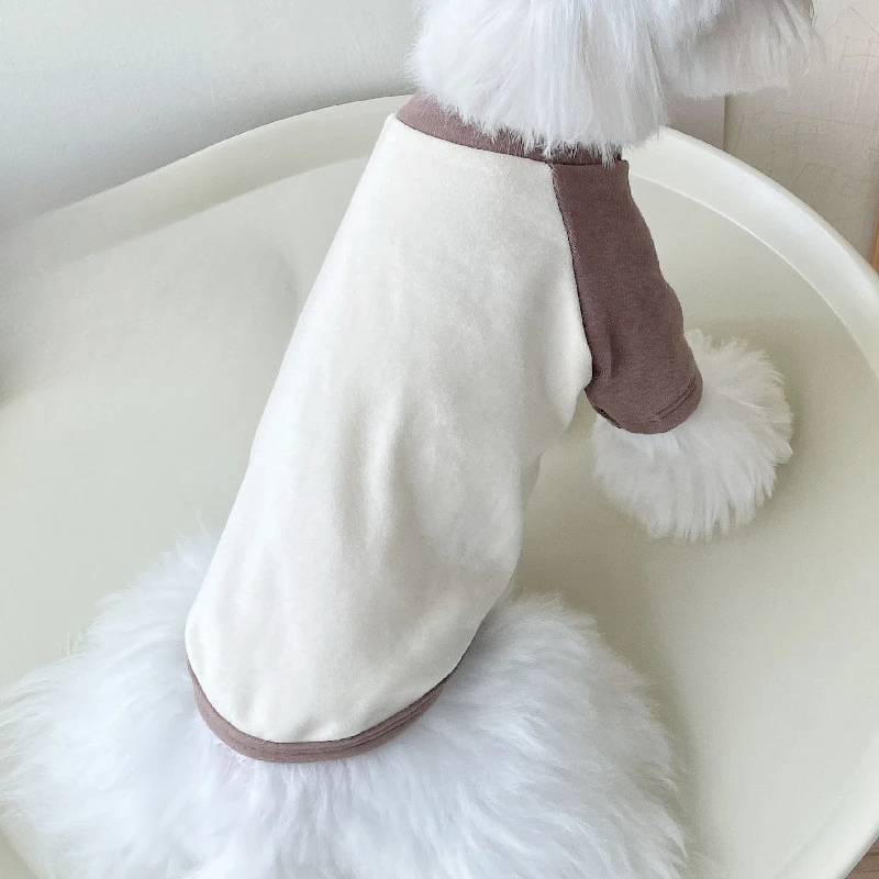 Camisa Base de manga bloqueada de Color para otoño e invierno, camisa Base para mascotas, cachorro, gato, Sudadera con capucha de cuello redondo, ropa para perros pequeños - imagen 5