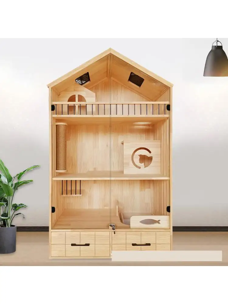 Jaula de madera maciza para gatos, armario de exhibición para gatos, muebles y herramientas para gatear, 100x60x170 - imagen 3