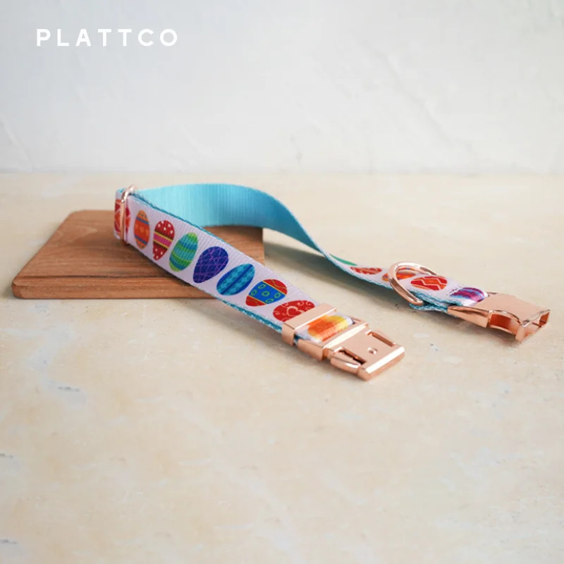 PLATTCO-Juego de diseño único con estampado de perro, patrón de huevos de Pascua felices, hebilla de oro rosa de alta calidad, 5 tamaños, PDC341RG y PDL341RG - imagen 5