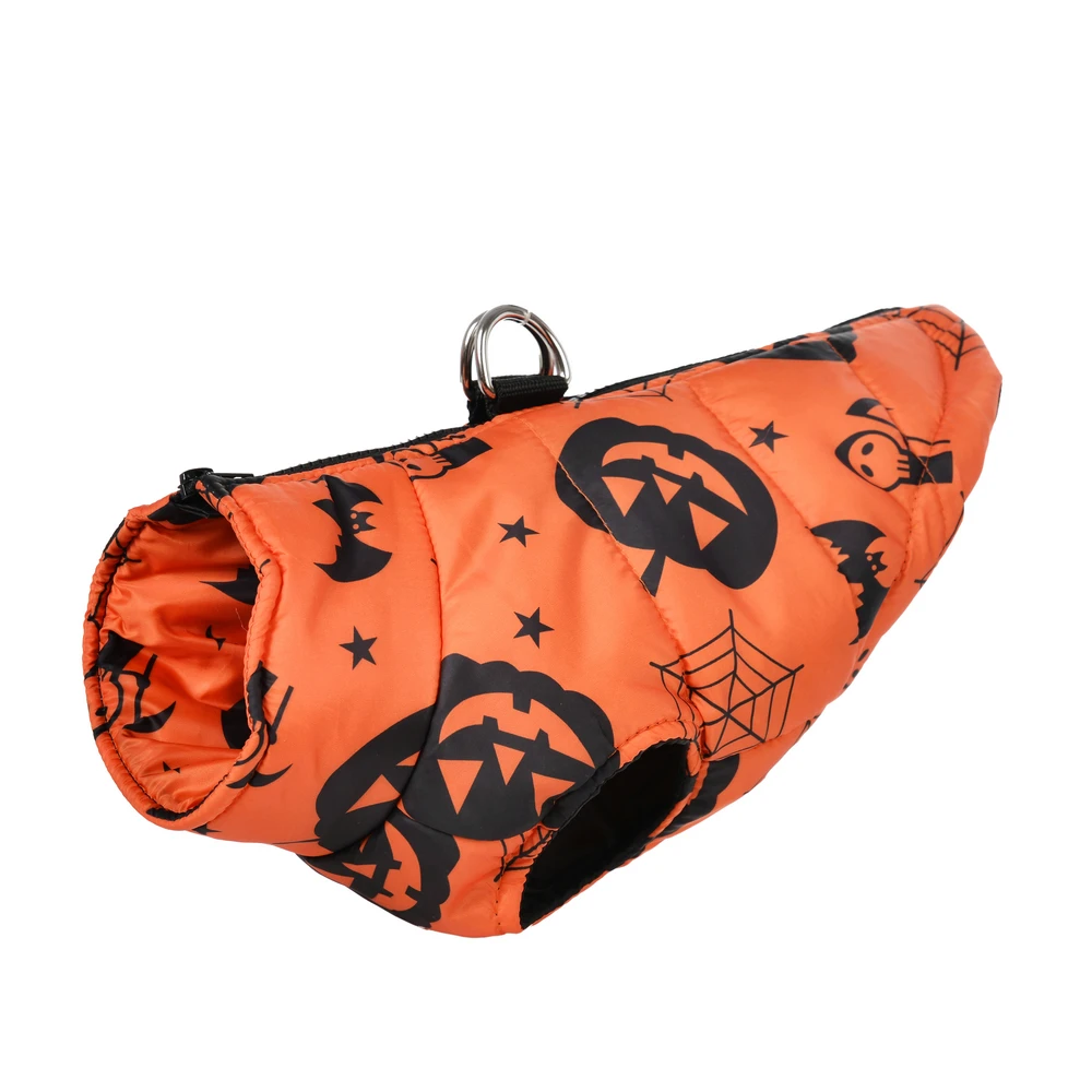 Chaqueta con estampado de calabaza de Halloween para perros pequeños y medianos, gatos con anillo en D, ropa cálida a prueba de viento para cachorros, abrigo para mascotas de Bulldog Francés - imagen 4