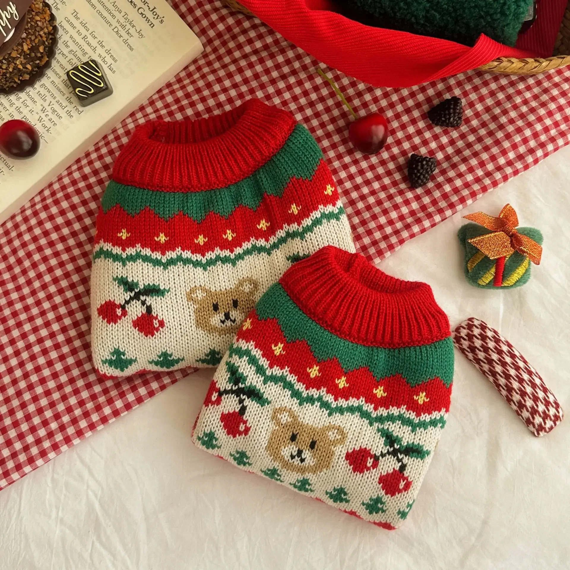 Suéter de cereza navideño para mascotas, ropa cálida para perros pequeños, gatos, cachorros, Festival, Otoño e Invierno - imagen 4