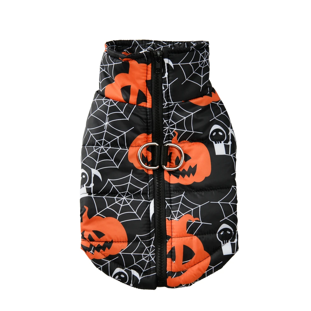 Ropa de invierno para perros pequeños y medianos, chaqueta para mascotas de Halloween, disfraz de cachorro para fiesta, abrigo cálido con estampado de calabaza para mascotas, chaleco Schnauzer - imagen 3