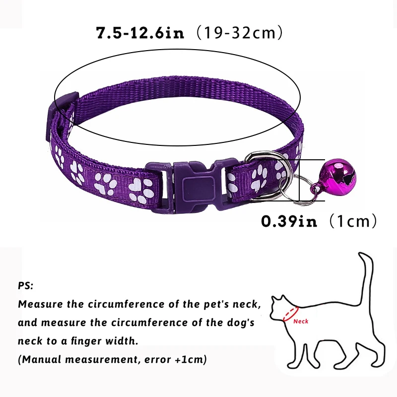 Collar para mascotas con campana, huella de dibujos animados, accesorios coloridos para perros, cachorros y gatos, Collar para gatitos, Collar con anillo de campana de seguridad ajustable para mascotas - imagen 4