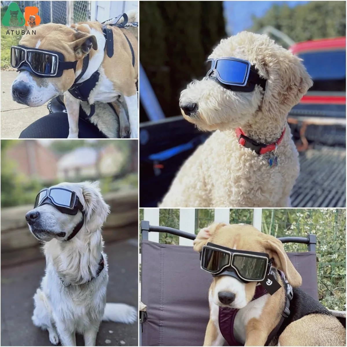 ATUBAN Gafas para perros, salchicha ancha, gafas de sol anti-UV para perros, protección ocular antiniebla a prueba de viento para perros, gafas para conducir para perros grandes - imagen 5