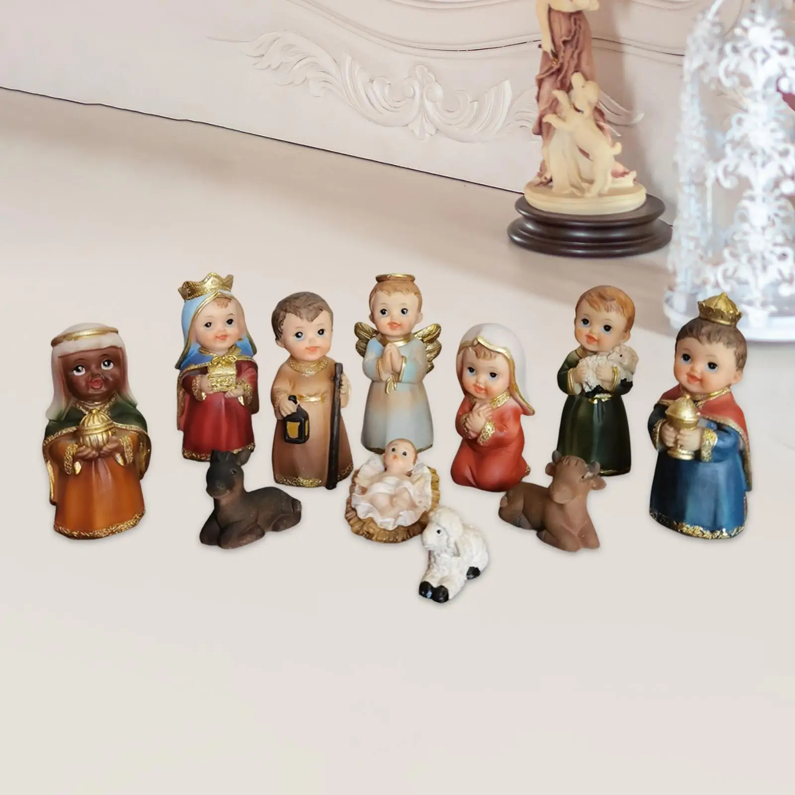 11Pcs Nativity Scene Manger Figurines Set Sculpture 9cm Indoor Decorative Accessories Catholic Figures for Countertop Office 11Pcs Nativity Scene Manger Figurines Set Sculpture 9cm Indoor Decorative Accessories Catholic Figures for Countertop Office