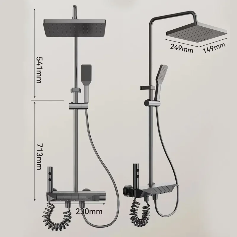 Juego de cabezal de ducha con botón multifunción, portador cuadrado de aluminio espacial, juegos de ducha simples, ducha fría y caliente presurizada para Baño - imagen 5