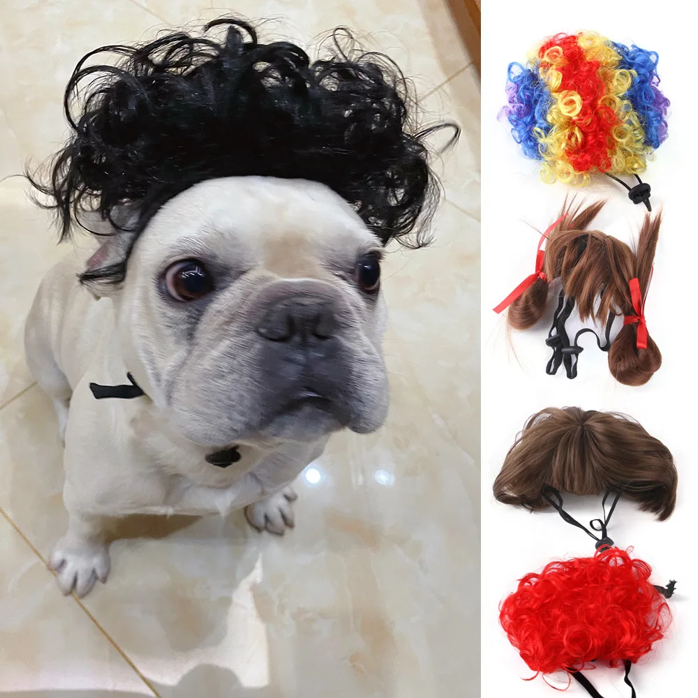 Pelucas para mascotas, juego de pelo cruzado para perros y gatos, accesorios divertidos para fotografía, accesorios para la cabeza, broma, suministros para mascotas, disfraces, 1 ud. - imagen 2