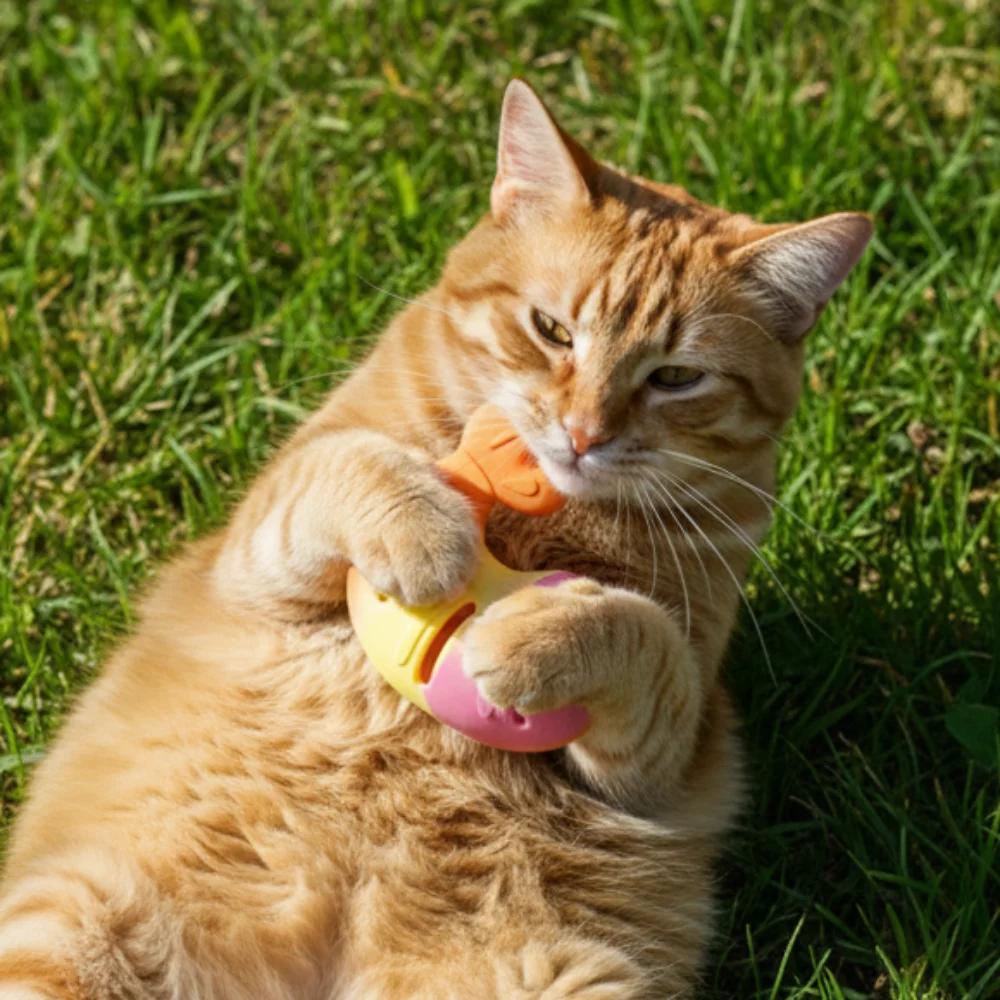 Dispensador masticable de silicona con premio de camarón para gatos - imagen 3