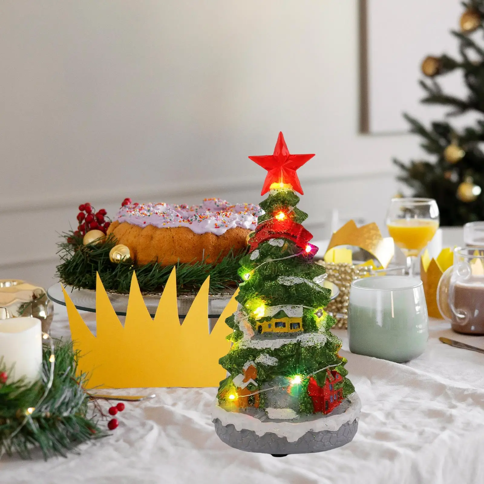 Light up Musical Mini Christmas Tree Figurine,Music Box Toy Star Topper for Holiday