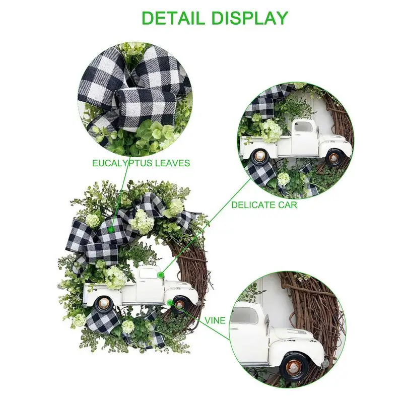 Corona de camión para puerta delantera rústica, corona de granja rústica, corona de puerta delantera, decoración de pared de vacaciones, corona de primavera - imagen 3