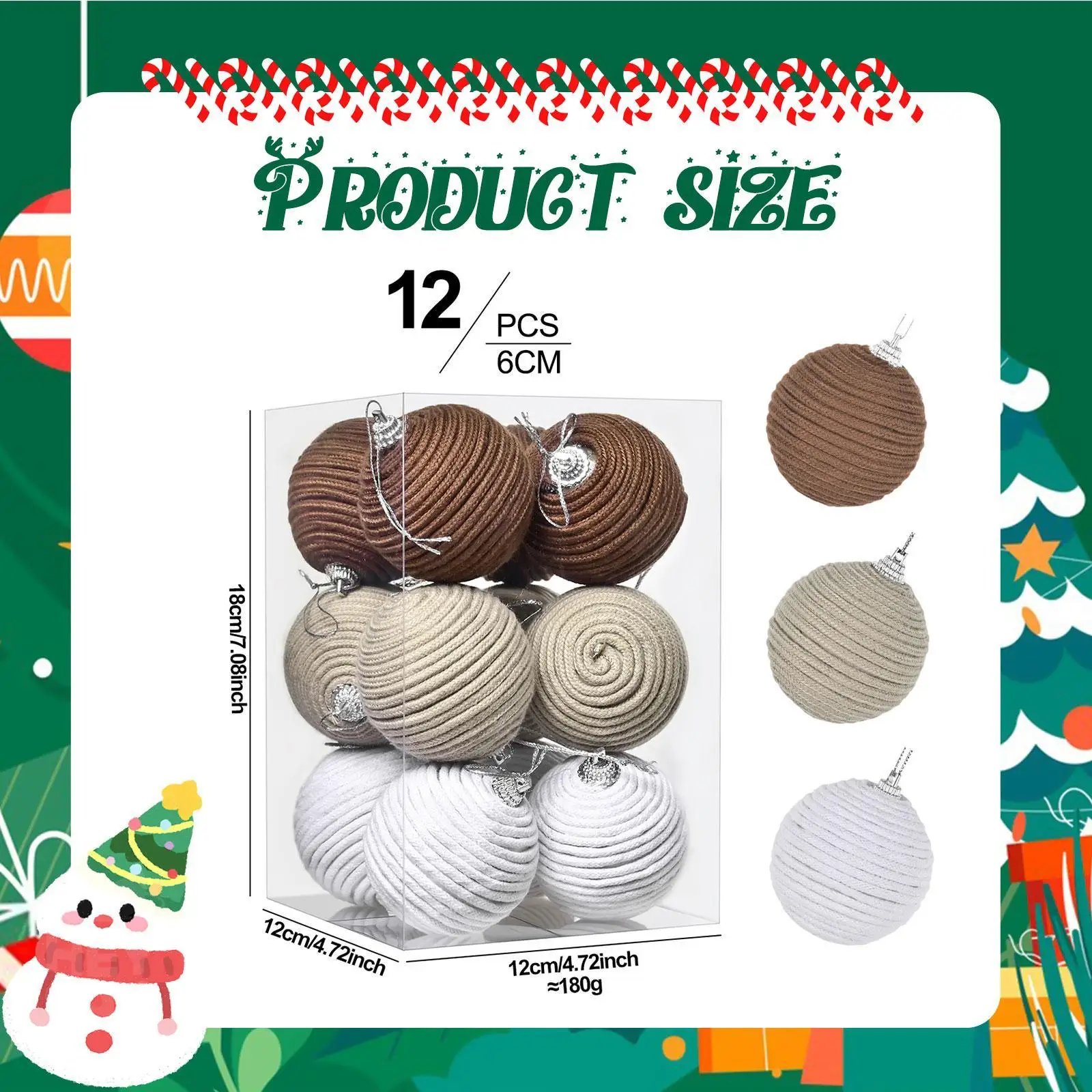 12 Pieces Christmas Balls Holidays Celebrations Portable Pendants Jute Rope Shopping Mall Party Supplies Xmas Tree Decor Baubles