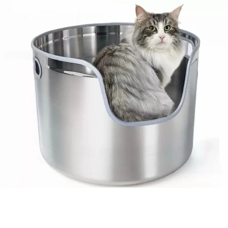 Caja de arena para gatos de acero inoxidable, arena para inodoro para gatos, caja de arena para gatos, suministros para gatos autolimpiantes, cajas de arena transportadoras para mascotas