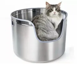 Caja de arena para gatos en acero inoxidable autolimpiante